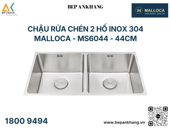 Chậu rửa chén 2 hố Inox 304 Malloca - MS6044 - 44cm